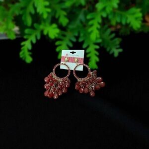 Charming Charlie Red and Gold Chandelier Earrings